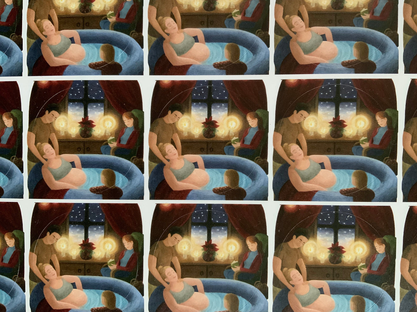 "Vertrautheit" - Sticker, rund - winterliche Hausgeburt