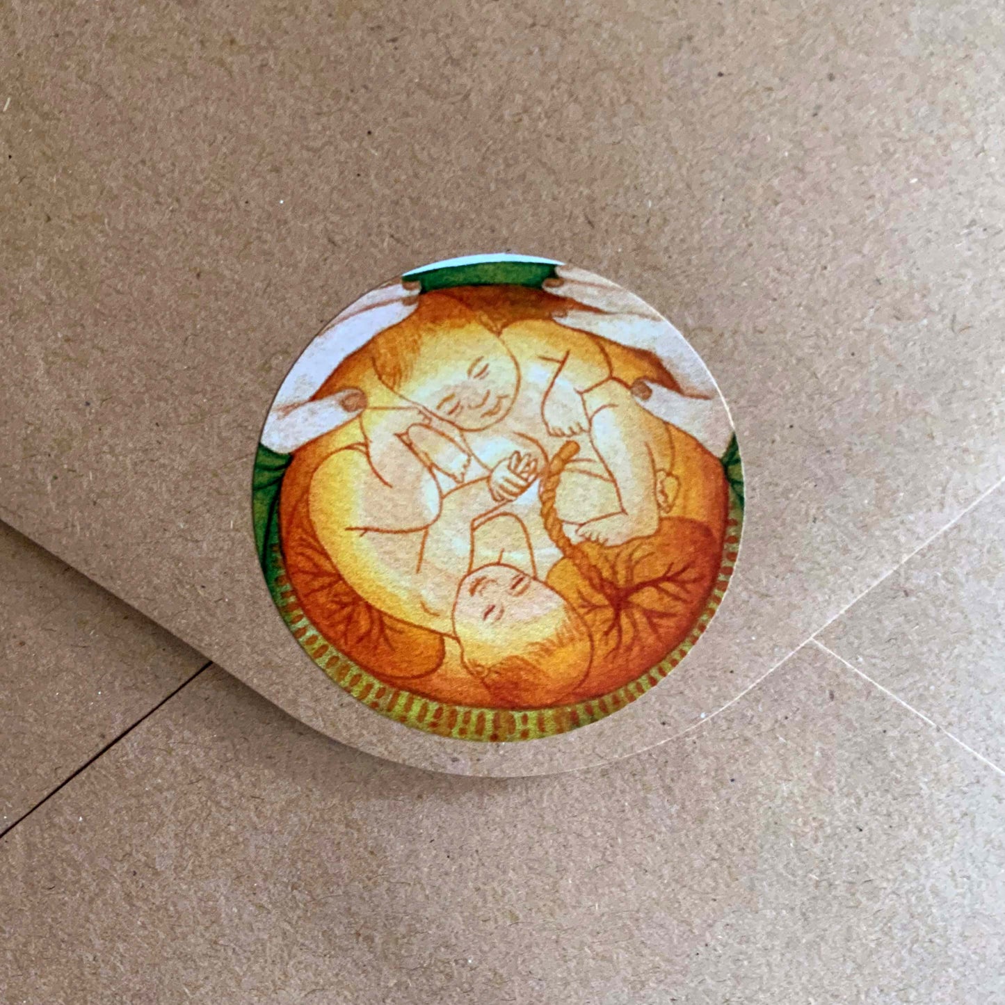 "Zwillingswunder" - Sticker, rund - winterliche Hausgeburt