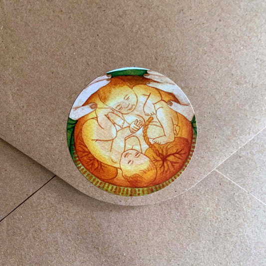 "Zwillingswunder" - Sticker, rund - winterliche Hausgeburt